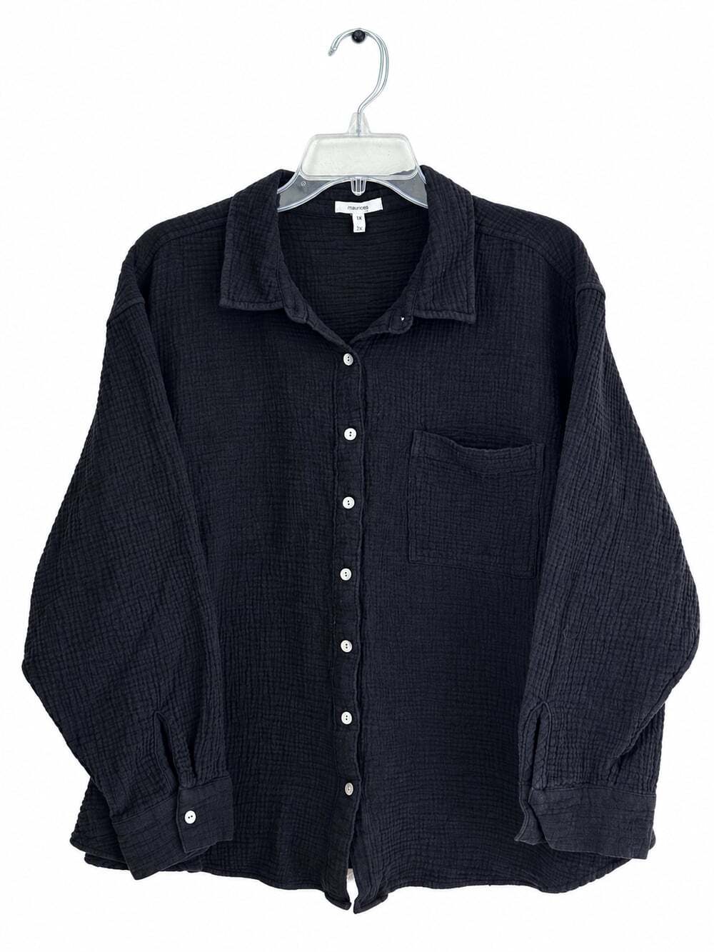 Maurices Black Cotton Gauze Button Down Shirt 2X Relaxed Oversized
